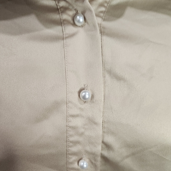 Wuko Gals~ Satin like long sleeve pearl buttons down, sand midi dress, Sz XS - Picture 9 of 13